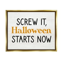 Stupell Industries Halloween Starts Now Phrase Holiday Painting Gold Floater Framed Canvas Art Print Wall Art, 31 x 25