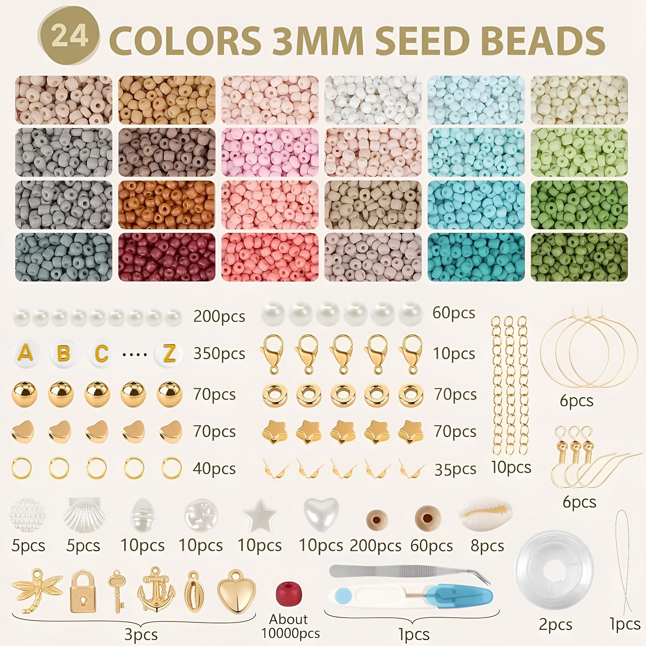 BESTSKY 3mm Seed Beads for Bracelets Making, Friendship Bracelet Making Kit for Girls, 24 Colors Bead Bracelet Kit, Beads for Jewelry Making Kit, DIY, Arts, Crafts Gifts Age 4+ (3MM-C)