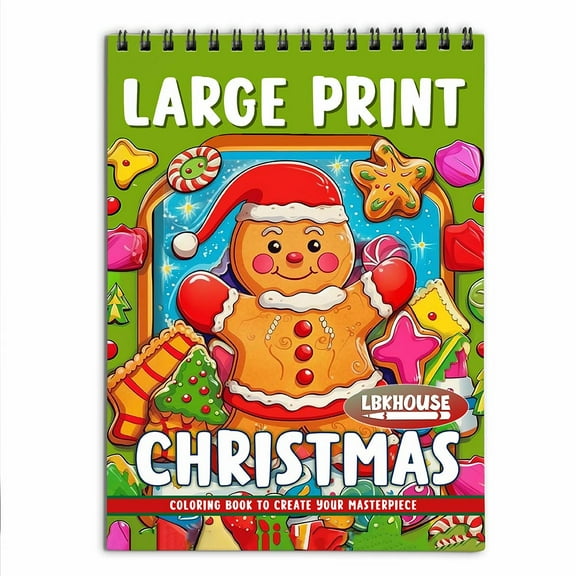 LBKHOUSE Large Print Christmas Coloring Book Spiral Bound for Adults, Premium Cover