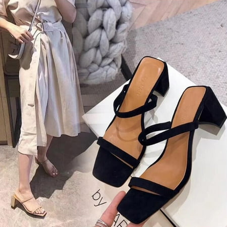 

Women s Fashion Casual Open Toe Outdoor Solid Colors Slippers Square Heels Shoes