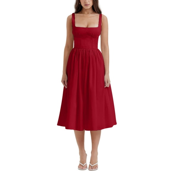 Sunloudy Vestido midi de verano para mujer, sin mangas, sin espalda, color sólido, cintura alta, vestido de fiesta Sunloudy moda