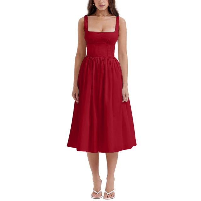 Sunloudy Vestido midi de verano para mujer, sin mangas, sin espalda, color sólido, cintura alta, vestido de fiesta Sunloudy moda