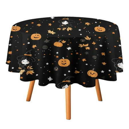 

JINGDS Halloween Little Witch Leaves Design-674 Round Table Cloth Halloween Tablecloth Thanksgiving Day Table Cloth Round Cover Circle Tablecloth for Halloween Thanksgiving Fall Party