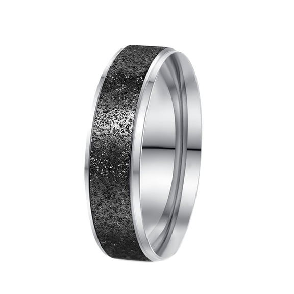 HIJONES Men's Women's Stainless Steel Sandblasted Ring Two Tone 6MM Brushed Finish Pinky Band Black Size 10