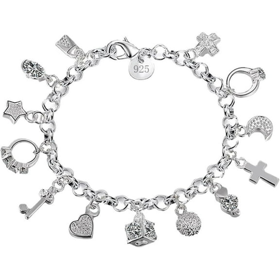Charm Silver Thirteen Hanging Pieces Bracelet For Women, Lucky Myth Charms Cross Heart Star Bracelets Lovers Friends Jewelry Gifts[o5052]
