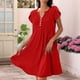 thumbnail image 3 of Vestido de Verano para Mujer, Corta, Cuello en V, Holgado, Informal, Plisado, Maxivestido , Túnica Roja, Talla M, 3 of 5