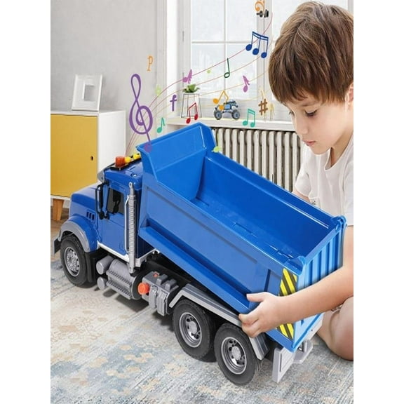 PLPPYFS Dump Trucks for Boys Age 3 4 5 6 7 Large Kids Car Toy with Lights, Sounds, Blue Toddler Friction Powered Truck Vehicle Toy for Boys Girls Birthday Gifts
