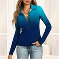 thumbnail image 6 of Womens Deep V Neck Long Sleeve Gradient Color Tops Collared Button Down Slim Fitted Polo Shirts Casual Work Tees Sky Blue 2XL, 6 of 6