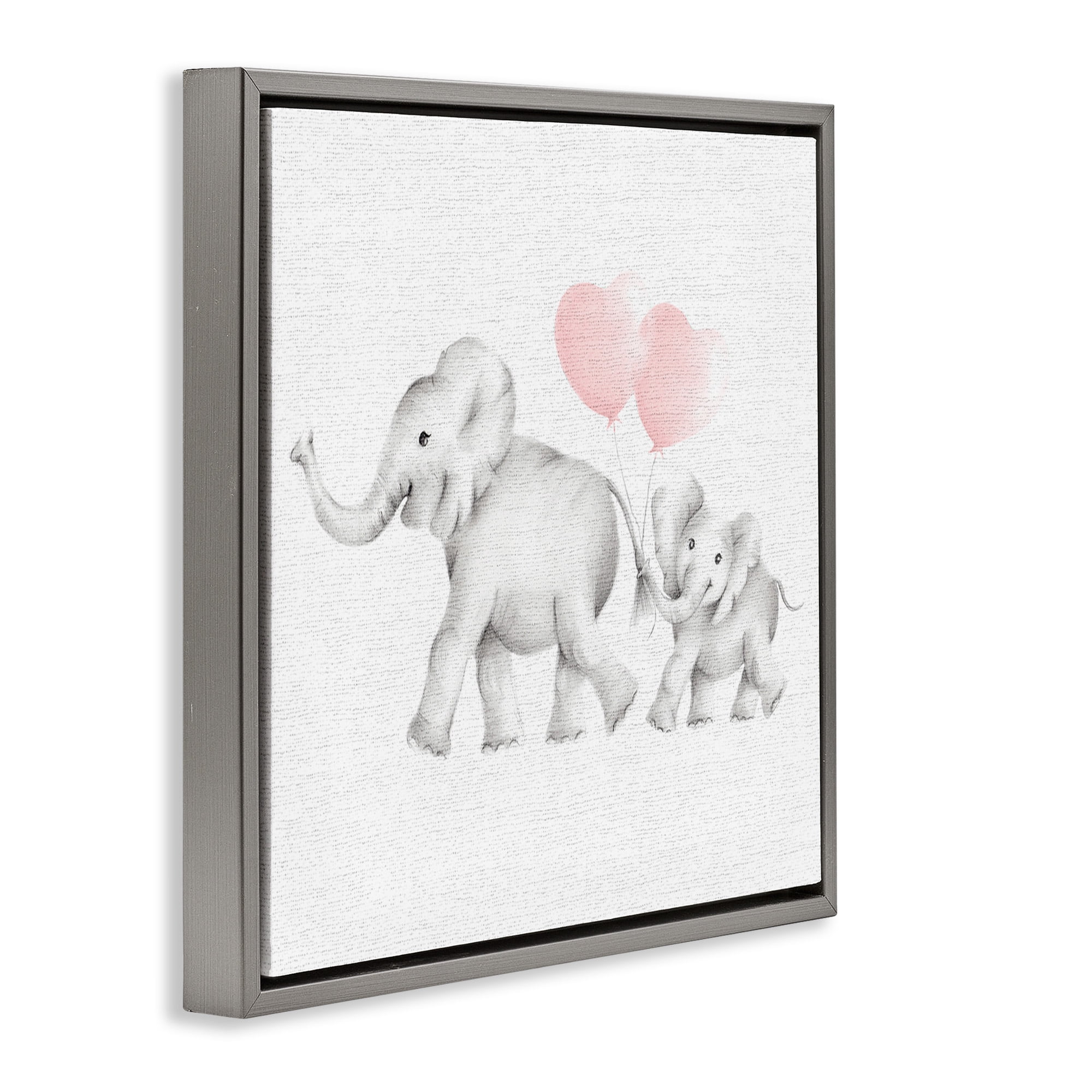 Stupell Industries Elephant Family with Pink Balloons Art for Kids Painting Gray Floater Framed Canvas Art Print Wall Art, 25 x 25