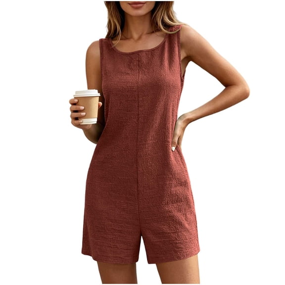Sexlip Women Romper Shorts Linen Cotton Mix Lightweight Material Breathable Fabric Easy Care Machine Washable Red L
