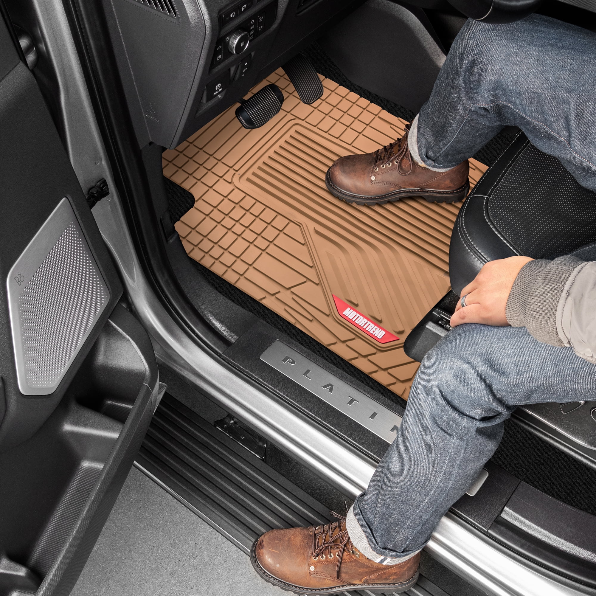 Motor Trend Floor Mats for Car, Truck, SUV - Raised Ridge Heavy Duty All Weather Car Floor Mats for Auto, Total Protection, Beige Tan
