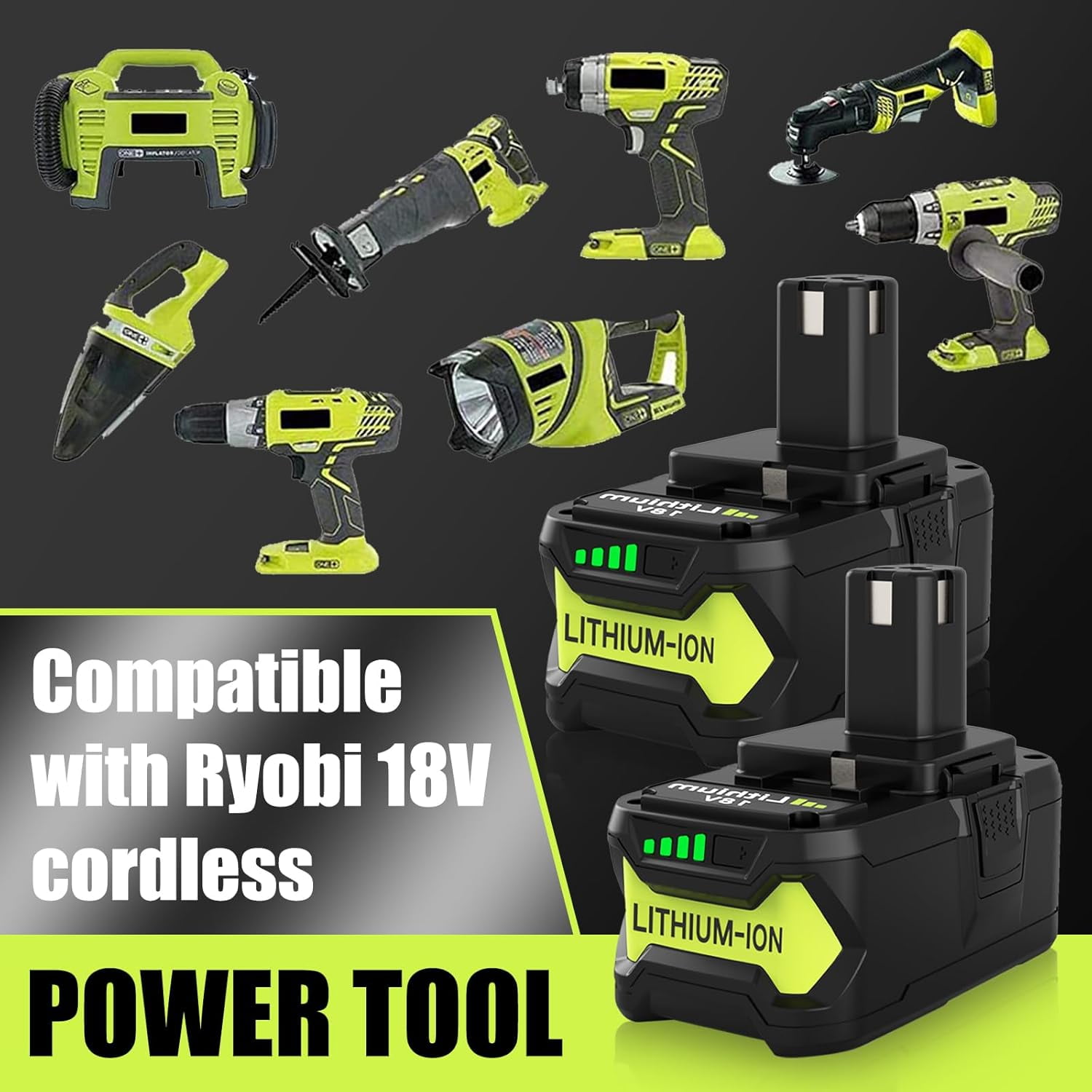 2Packs 8.0Ah Battery Replacement for Ryobi 18V Battery, 18 Volt Lithium ion Batteries for Ryobi One 18V Cordless Tools P108 P107 P105 P104 P103 P102