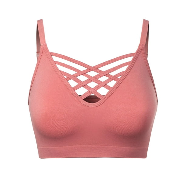 MixMatchy Women's Soft Seamless Triple Criss-Cross Front Adjustable Strap Bralette Sport Bra