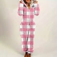 thumbnail image 2 of YOIAVAIOY Womens Winter Fleece Jumpsuits Fuzzy Sherpa Hooded One Piece Plaid Flannel Sleepwear Warm Winter Loungewear PinkL, 2 of 8