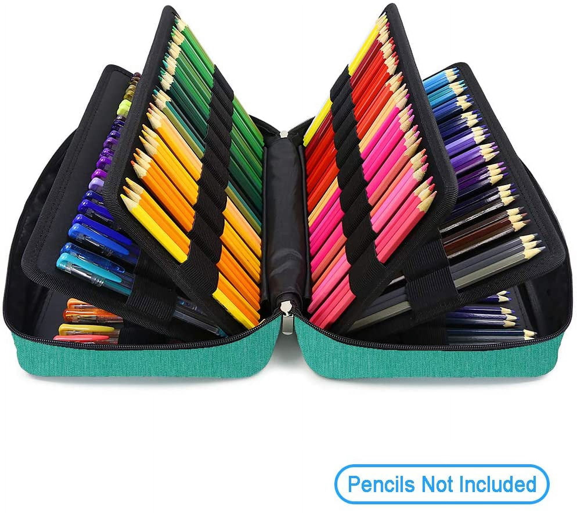 SUNMON Big Capacity Colored Pencil Case - 300 Slots Large Pen Case Organizer with Multilayer Holder for Prismacolor Colored Pencils & Gel Pen (Green)