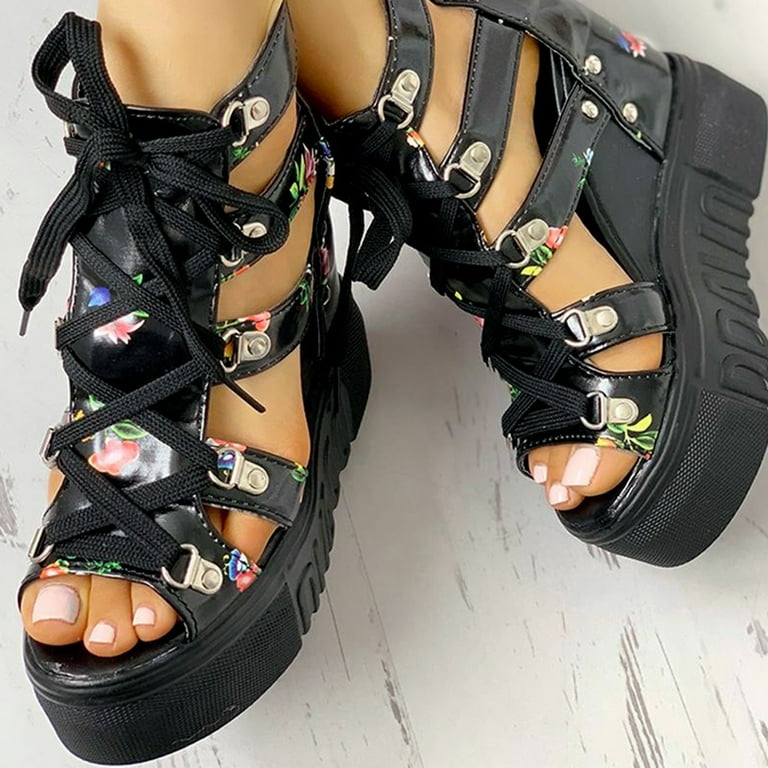 IUJSOY Women's Strappy Roman Gladiator Sandals High Wedge Heels