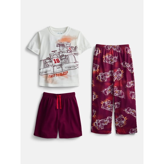 Wonder Nation Boys Short Sleeve Top, Shorts and Pants Transitional Sleep Set, 3-Piece, Sizes 4-18