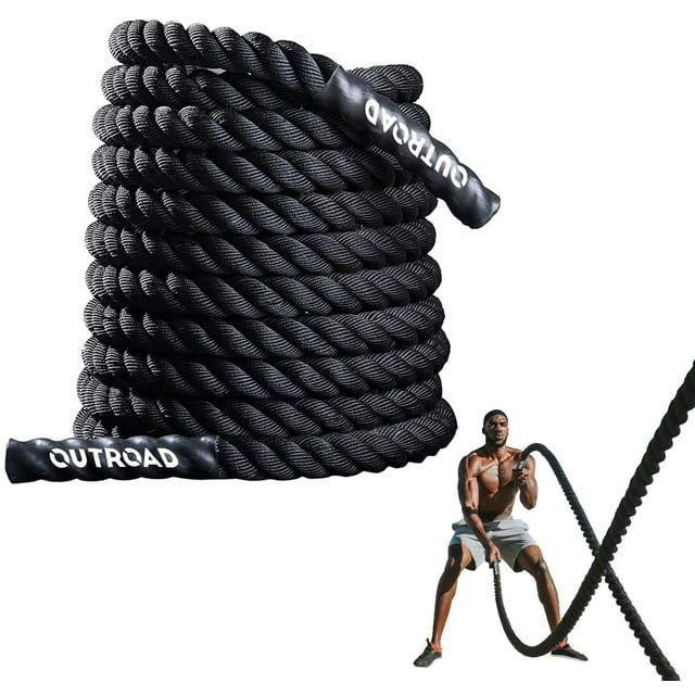 Max4out Battle Ropes 1.5 inch 30 ft - Polyester Workout Rope Heavy for Home Body Workouts Building Muscle, Gray Black