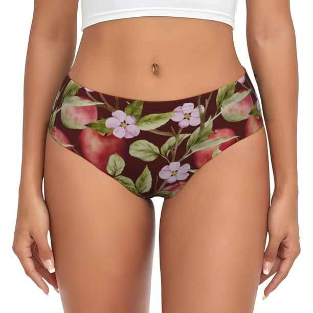 Balery Leaf And Fruit Ropa Interior de Algodón para Mujer con Dibujo – Braguitas Cómodas y Elásticas, Estilo Clásico-Small