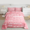 thumbnail image 3 of Manfei Pink Romantic Cartoon Bedding Comforter Set, Inspirational Words Twin Comforter Sets, Teens Kids Girls Female Reversible Bedding Set, Luxury Bedroom Decor, 2pcs, 3 of 9