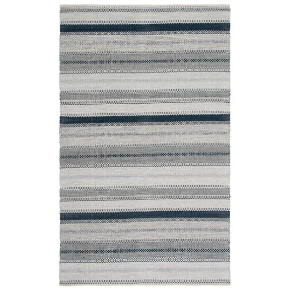 SAFAVIEH Montauk Albine Striped Cotton Area Rug, Grey/Black, 5' x 8'