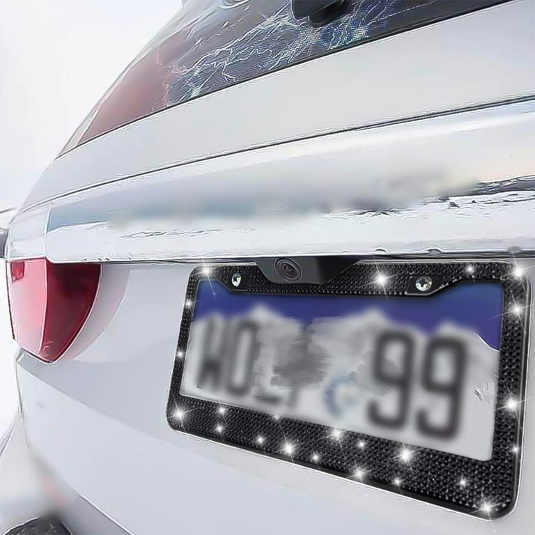 Bling License Plate Frames 2 Black Metal Diamond - Glitter Rhinestone Crystal Design Black Rhinestone License Plate Frame - Foto 5