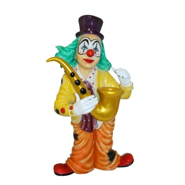 Clown Standing with Saxophone Bronze Statue -  Size: 20"L x 15"W x 36"H.