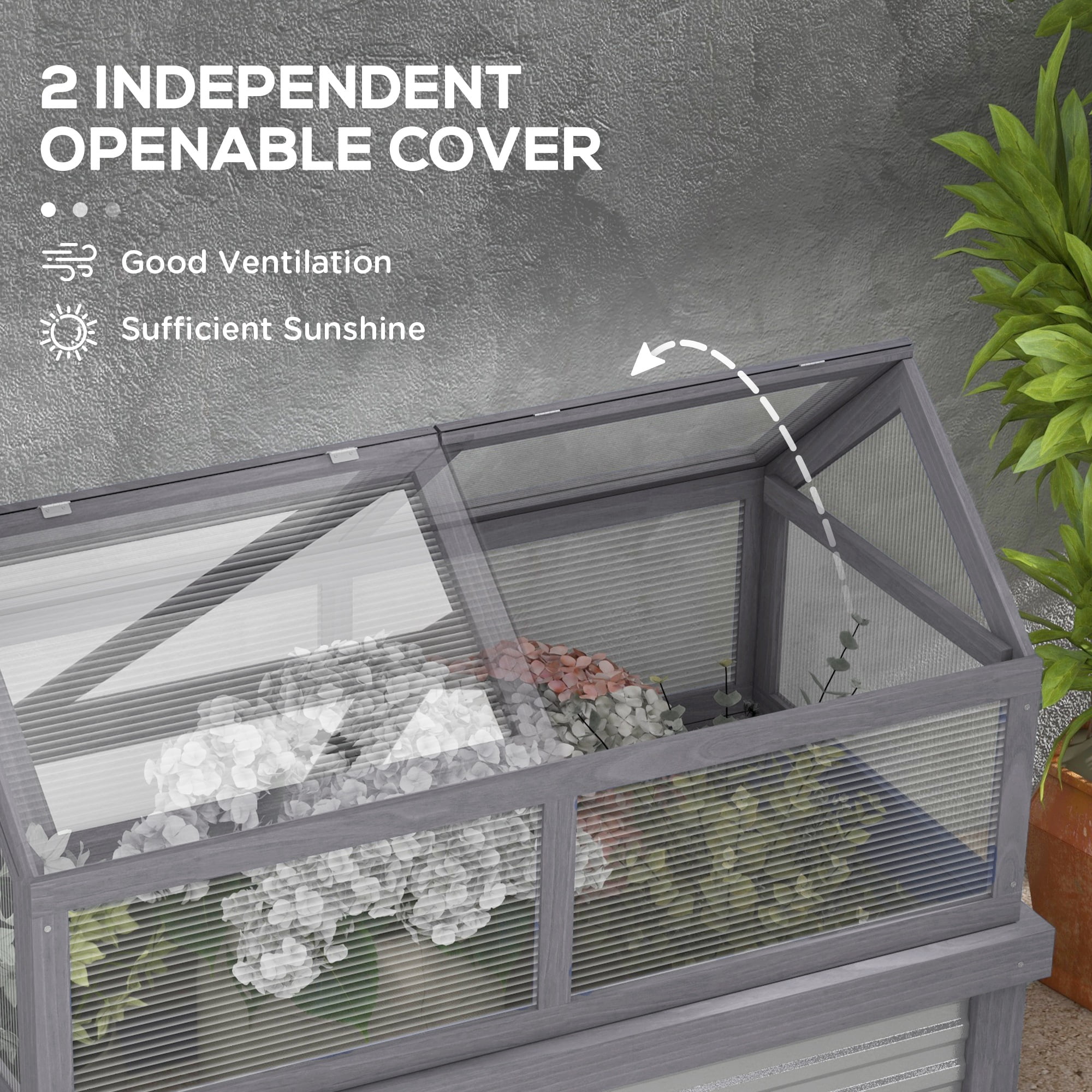 Outsunny Raised Garden Bed with Polycarbonate Greenhouse, Gray