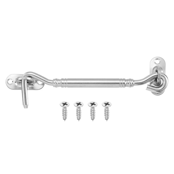 6" Hook and Eyes Catch Door Latch Locks, Stainless Steel Cabin Hooks, Silver