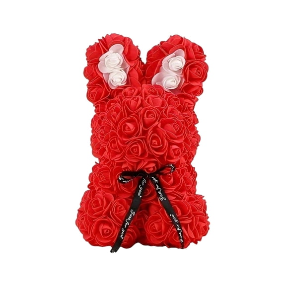 Rose Bunny Preserved Rose Flowers Rabbit -10 inch Artificial Rose Flower Bunny, Perfect Gift for Valentine’s Day, Easter, Weddings, Mother’s Day and Anniversaries (Rose red)