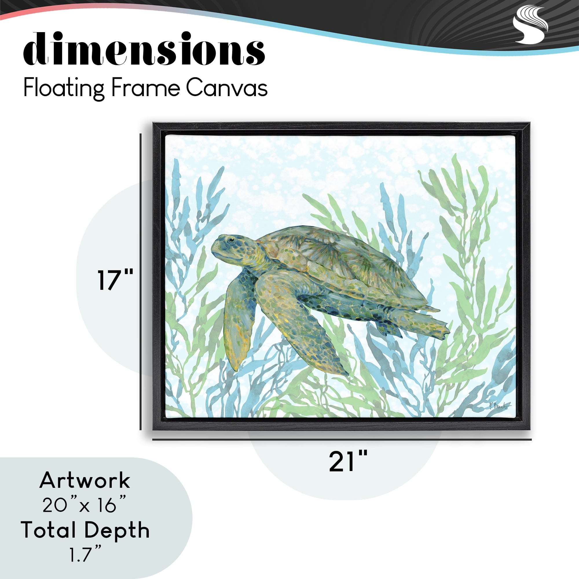 Stupell Industries Tasman Turtle in Seagrass Black Framed Floater Canvas Wall Art, design by Paul Brent