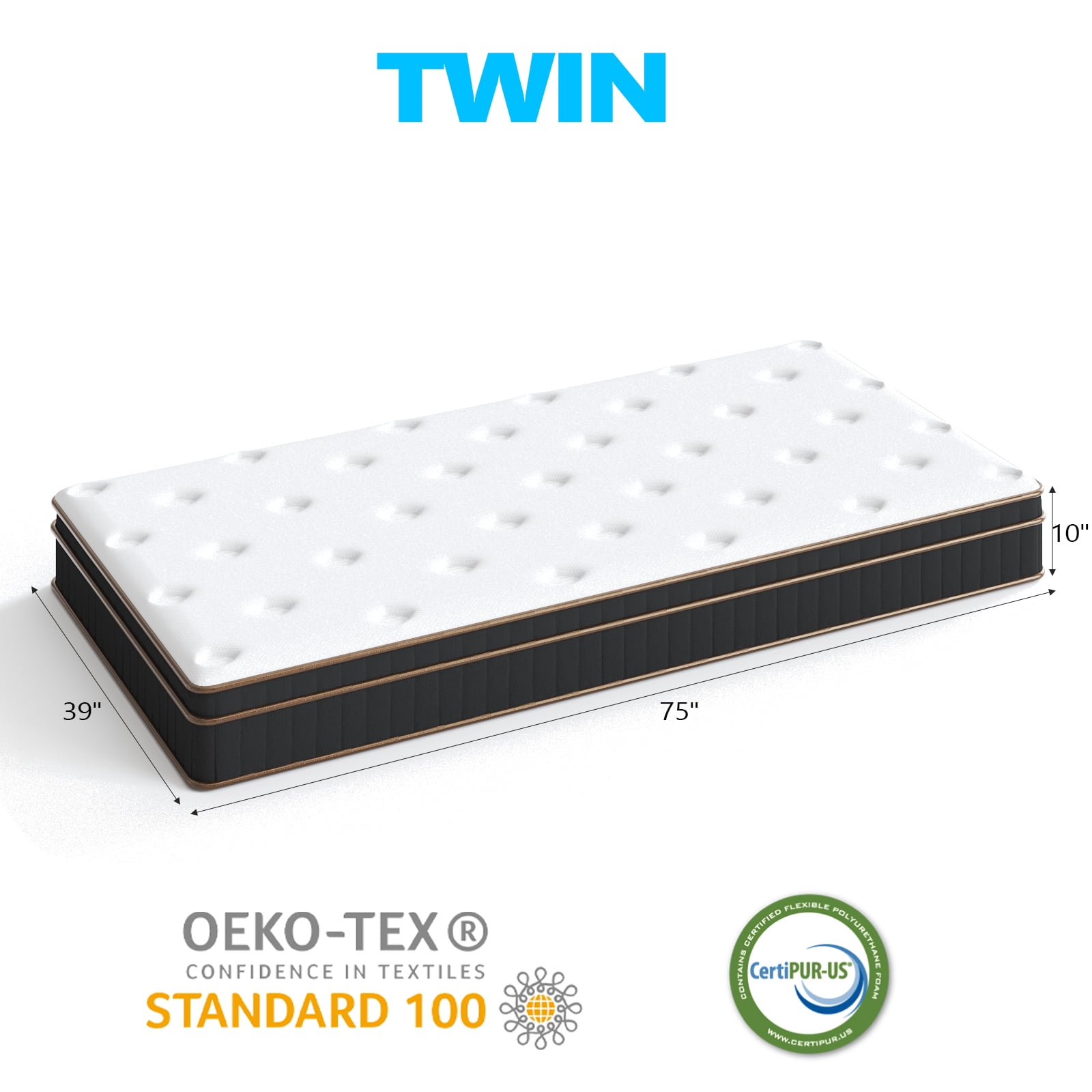 Zimtown Twin Mattress, 10 inch Hybrid Mattress in a Box, Pressure Relief