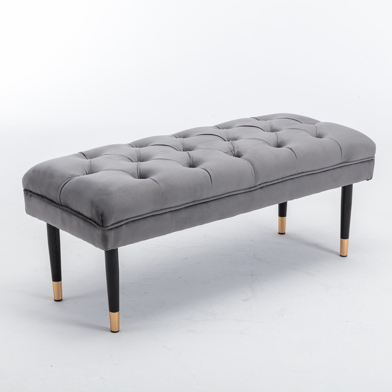 Kepooman Mid Century Gray Bench, Modern Velvet Button Ottoman for Entryway, Upholstered Green Bench with Metal Legs for Bedroom Kepooman Mid Century Gray Bench, Modern Velvet Button Ottoman for Entryway, Upholstered Green Bench with Metal Legs for Bedroom