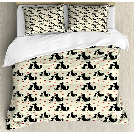 Red And Black Duvet Cover Set Black Dog And Cat Silhouettes With