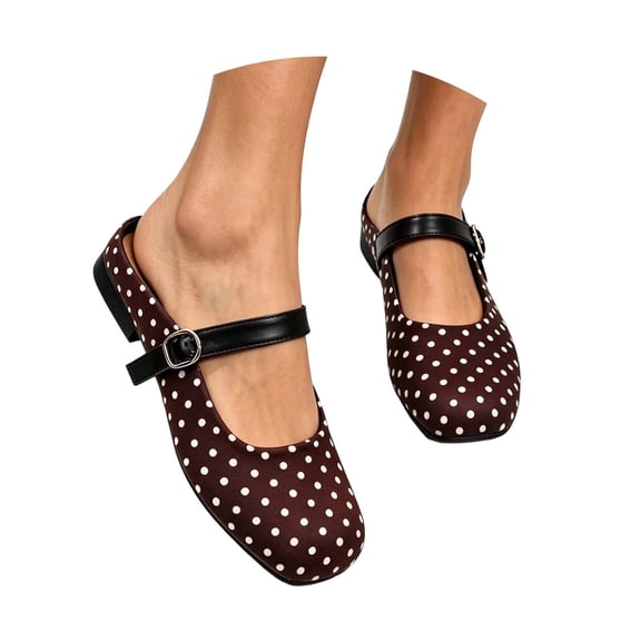 oqasdz Women's Casual Shoes Lightweight Lace Front Polka Dot Pattern Ballet Shoes Elegant Low Heel Round Toe Ladies Daily Wear Summer Outdoor