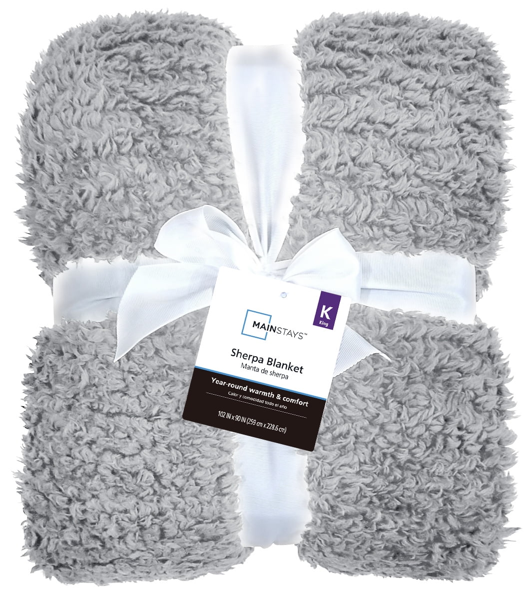 Mainstays Faux Shearling Blanket Lt. Gray King 102 X90