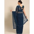 thumbnail image 4 of Navy Blue Floral Embroidered Net Saree - 20900862, 4 of 8