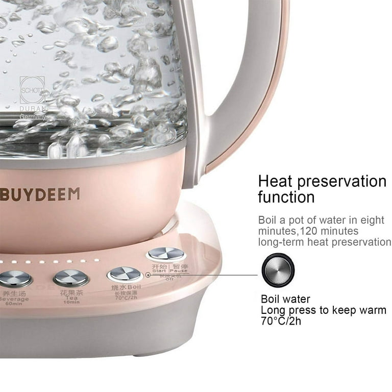 BUYDEEM K2693 Health Pot, Health-Care Beverage Electric Kettle with  Thickened Glass, 9-in-1 Fully Automatic Programmable Brew Cooker, 1.5 L,  Pink