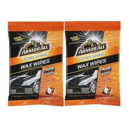 12 Count Armor All Ultra Shine Wax Wipes Fast One Step Car Waxing Long Lasting (Pack of