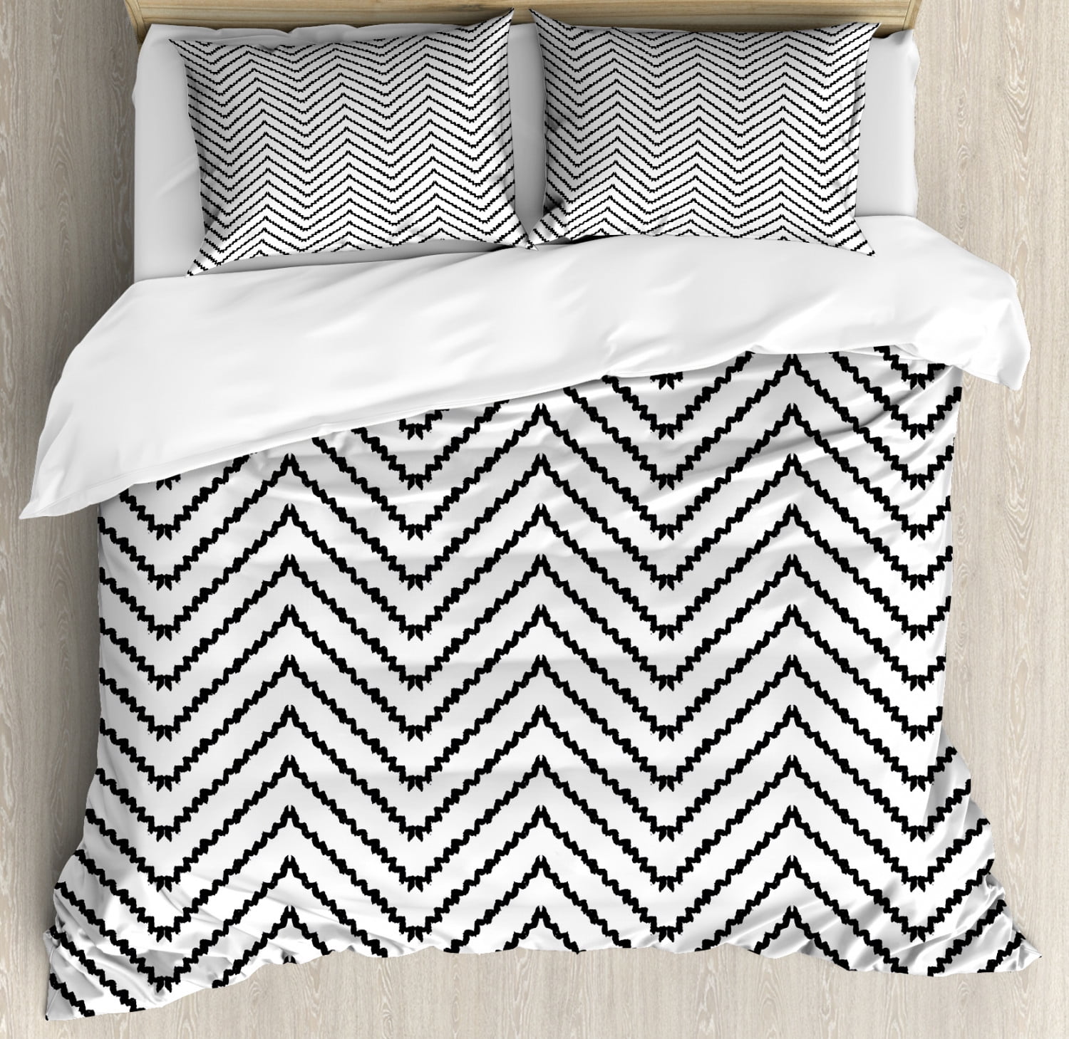 Modern Duvet Cover Set, Geometric Triangle Shapes Zig Zag Triggering