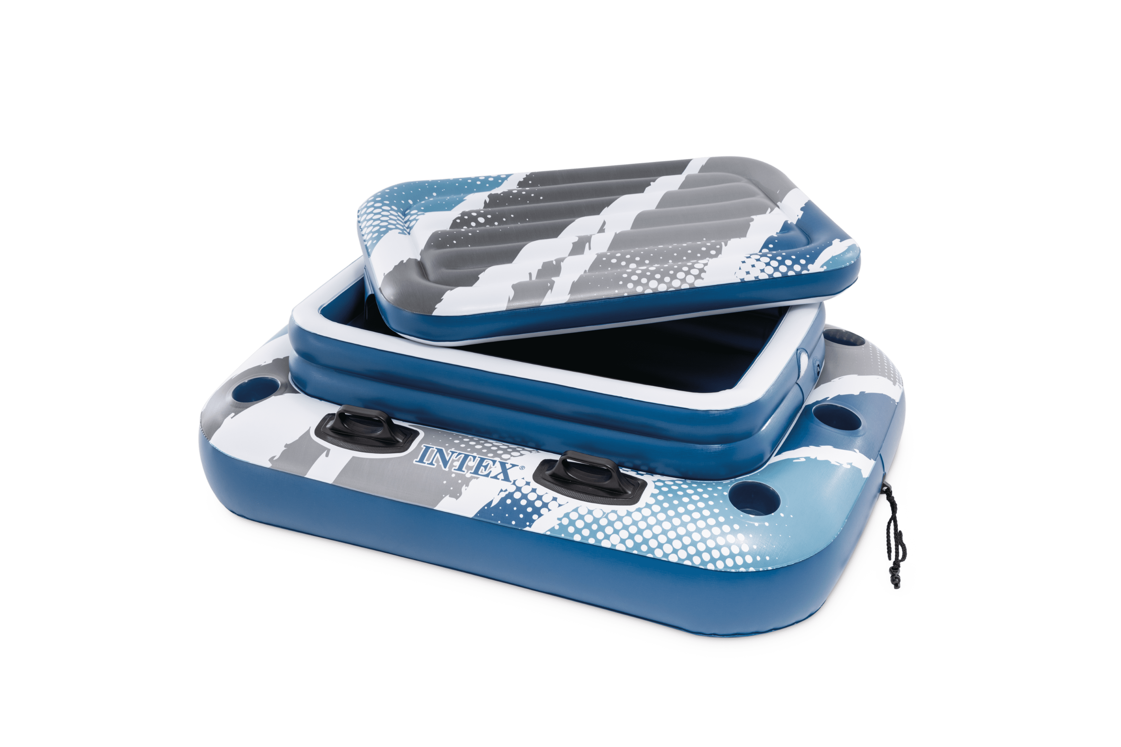 Intex River Run I Wedge Inflatable Floating Water Lounge with Quick Connects and Intex Mega Chill 2 Cooler with Cup Holders and Quick Connects