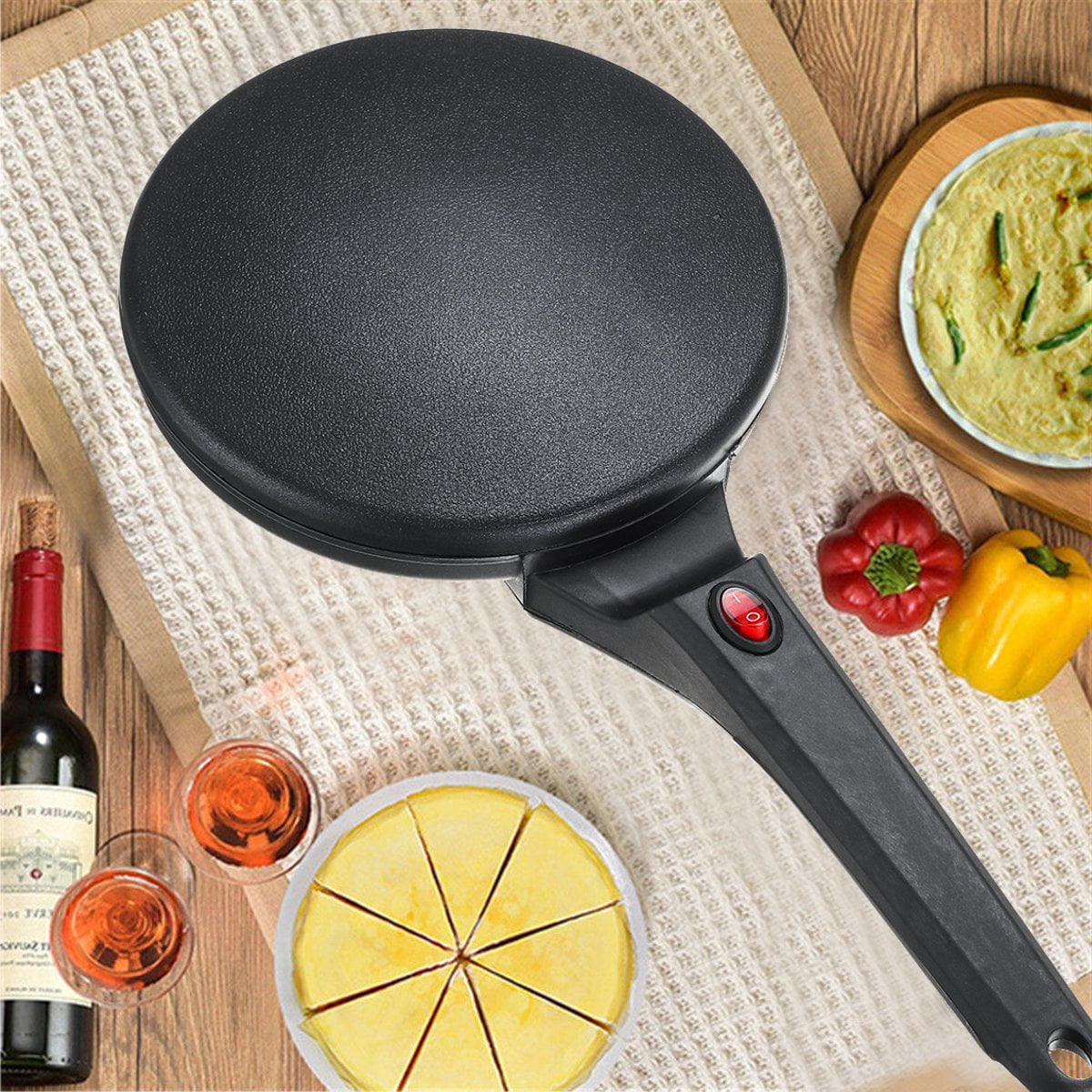 No Fumes Non-stick I Easy to use I Portable Mini Frying Pan Fry Pancake Pot Mini Cooking Tools I with Whisk and Pasta Plate Mintuse Electric Crepe Maker Black 
