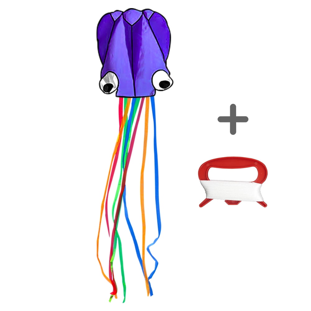 Big Octopus Flyer Kite for Kids, Outdoor Fun Sports Kite with Long Colorful Tail, Purple