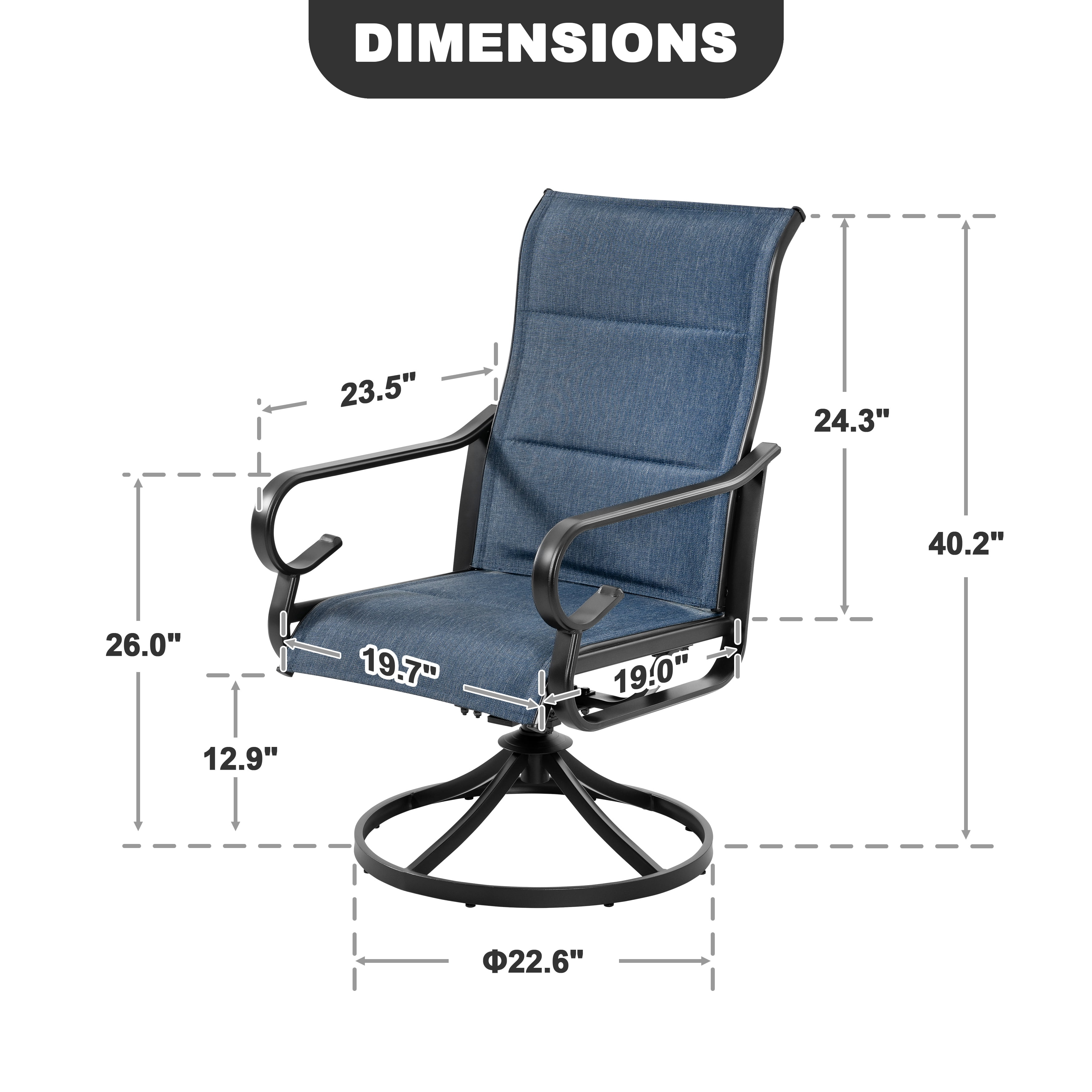 Nuu Garden Patio Swivel Dining Chairs Set of 2, High Back with Padded All-Weather Breathable Textilene, Powder-Coated Swivel Rocker Chairs for Lawn, Porch or Garden, Blue
