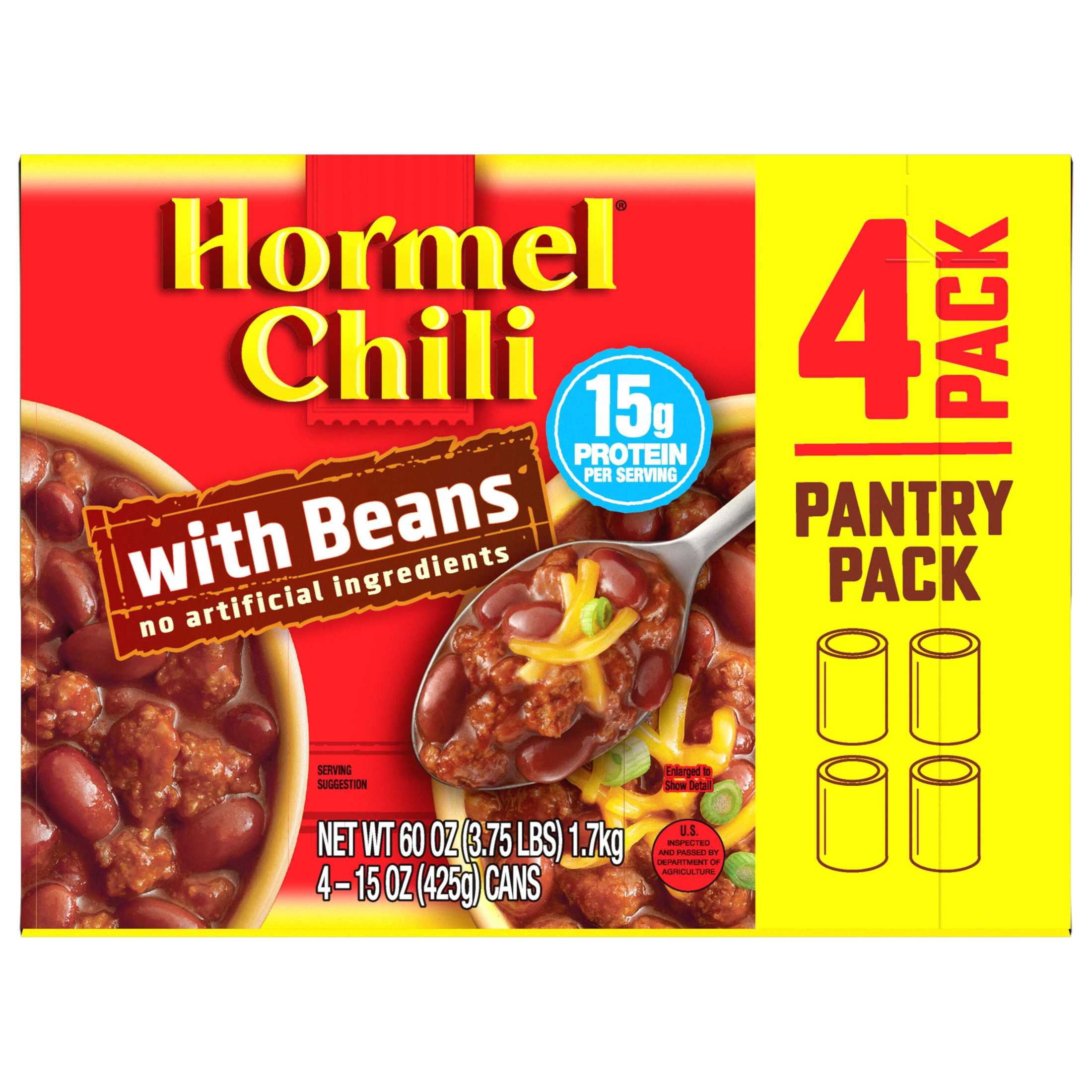 HORMEL Chili with Beans Canned Chili, Shelf-Stable, 15 oz  Can (4 Pack)