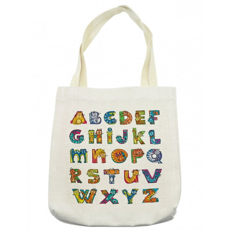 Alphabet Tote Bag Funny Cats Letter Shaped Educational Print