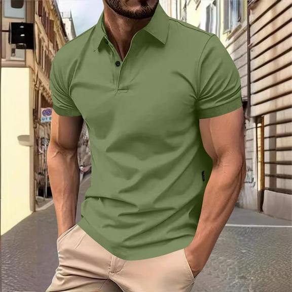 hlysgo Mens Golf Shirts Short Sleeve Solid Color 2 Button up Collared Shirts Fitted Dressy Casual Work Pullover T-shirt Spring Summer Clothes Green M