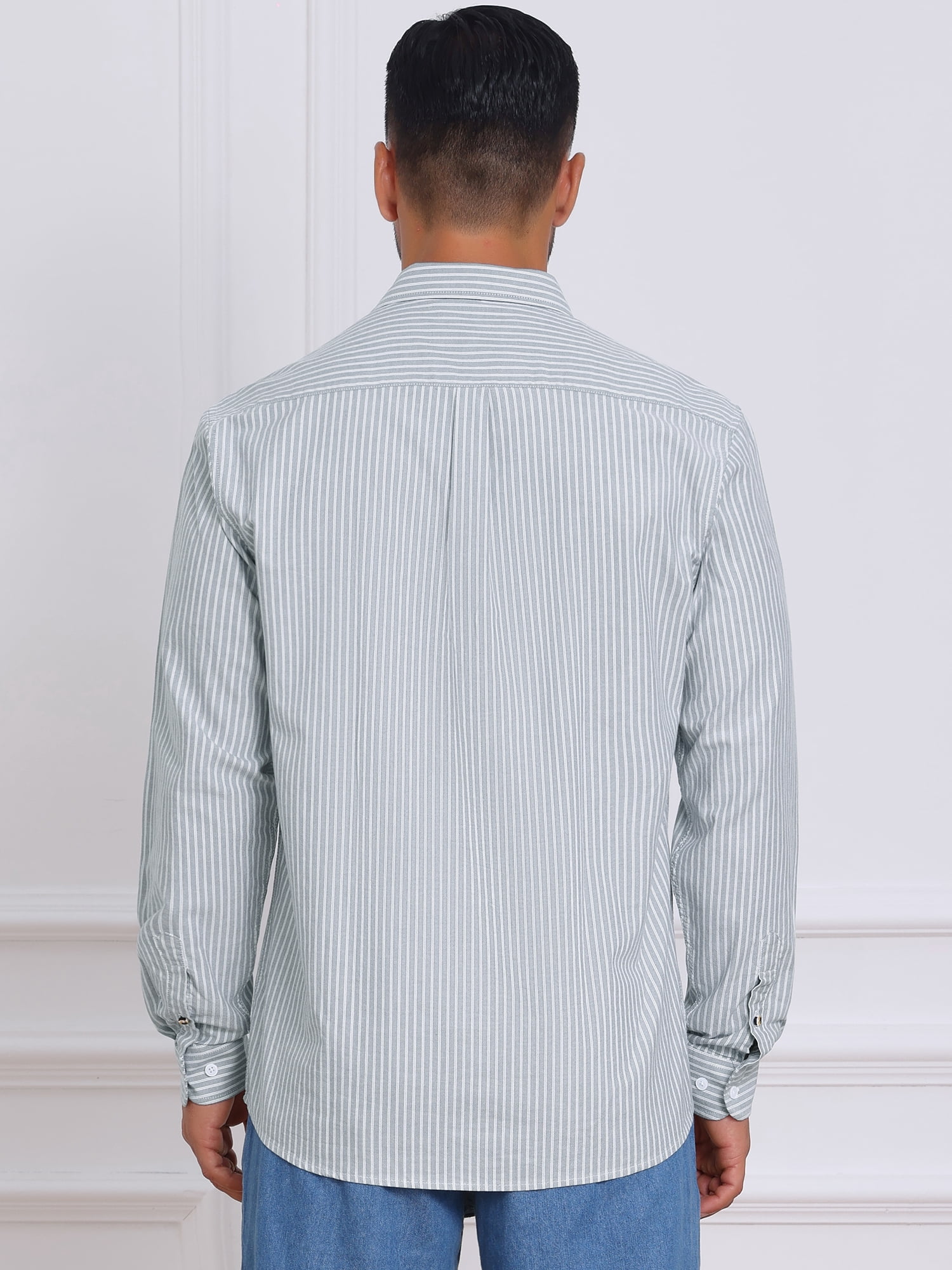 DARING DIVA Men's Stripes Long Sleeved Button Down Business Dress Shirts M Gray
