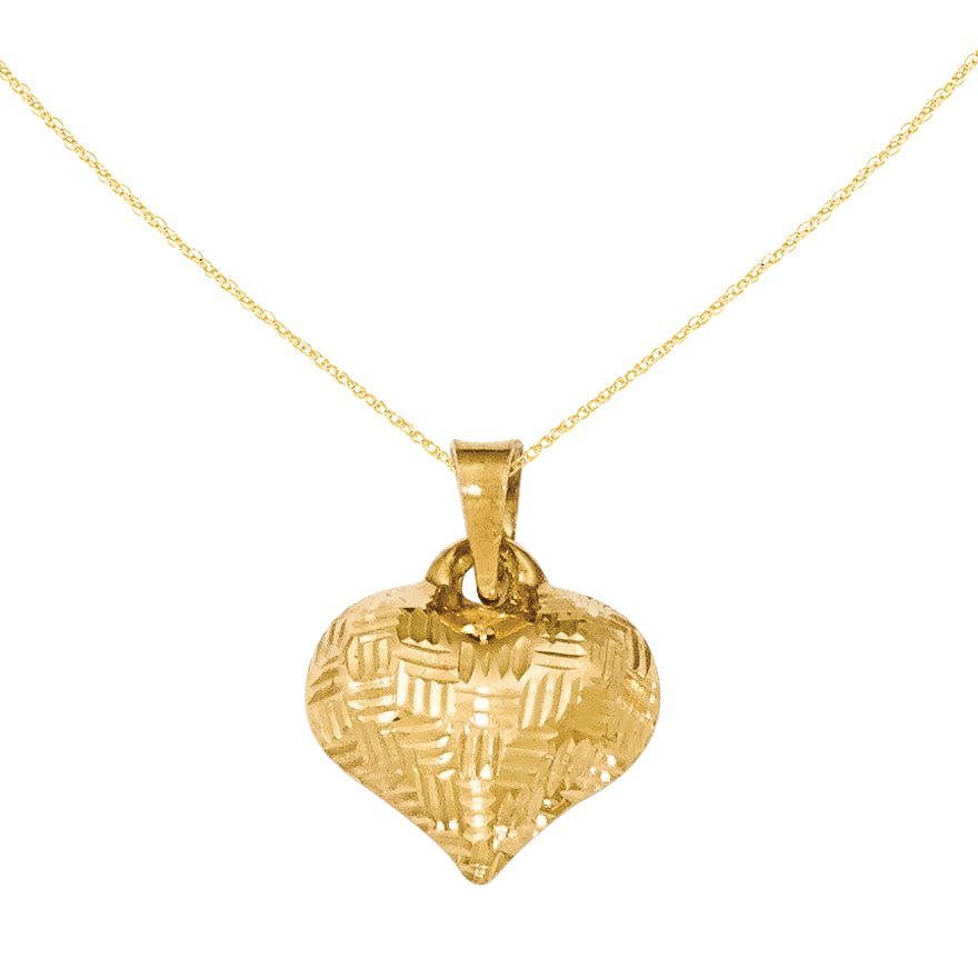 Primal Gold - Primal Gold 14 Karat Yellow Gold Textured Puff Heart ...