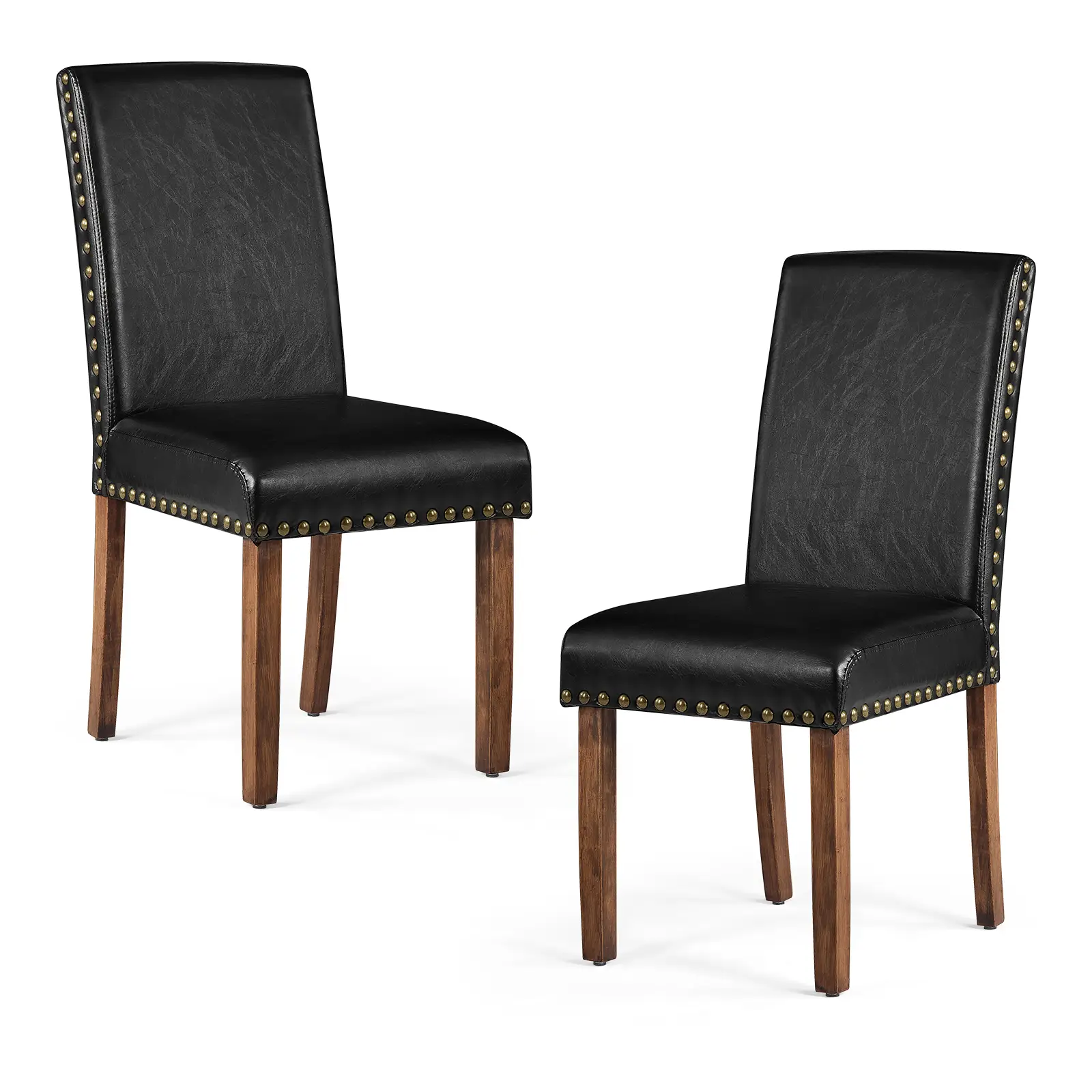 Firmoz Set of 2 Faux Leather Dining Chairs, Modern Side Chairs with Solid Wood Legs for Kitchen & Living Room, Black